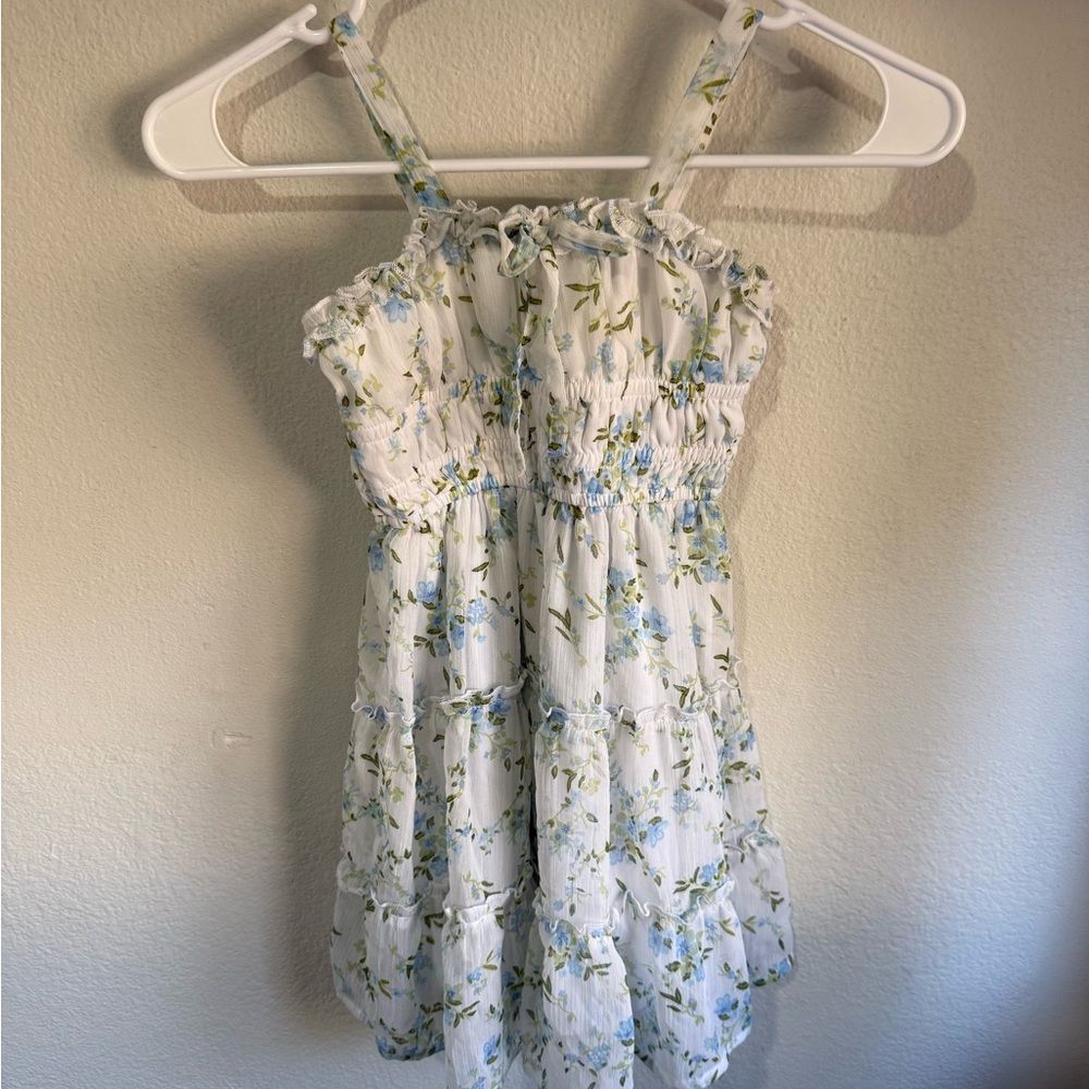 Rare Editions White and Blue Floral Kids Casual Dress